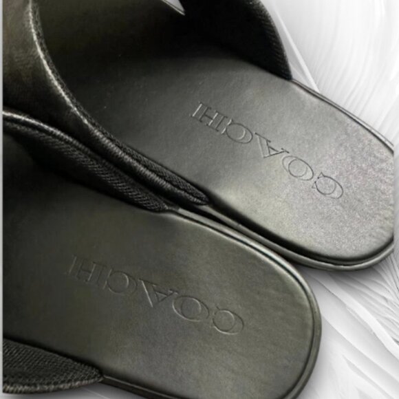 Men’s Black Leather Flip-Flops COACH Signature Slide Sandals - Picture 5 of 5